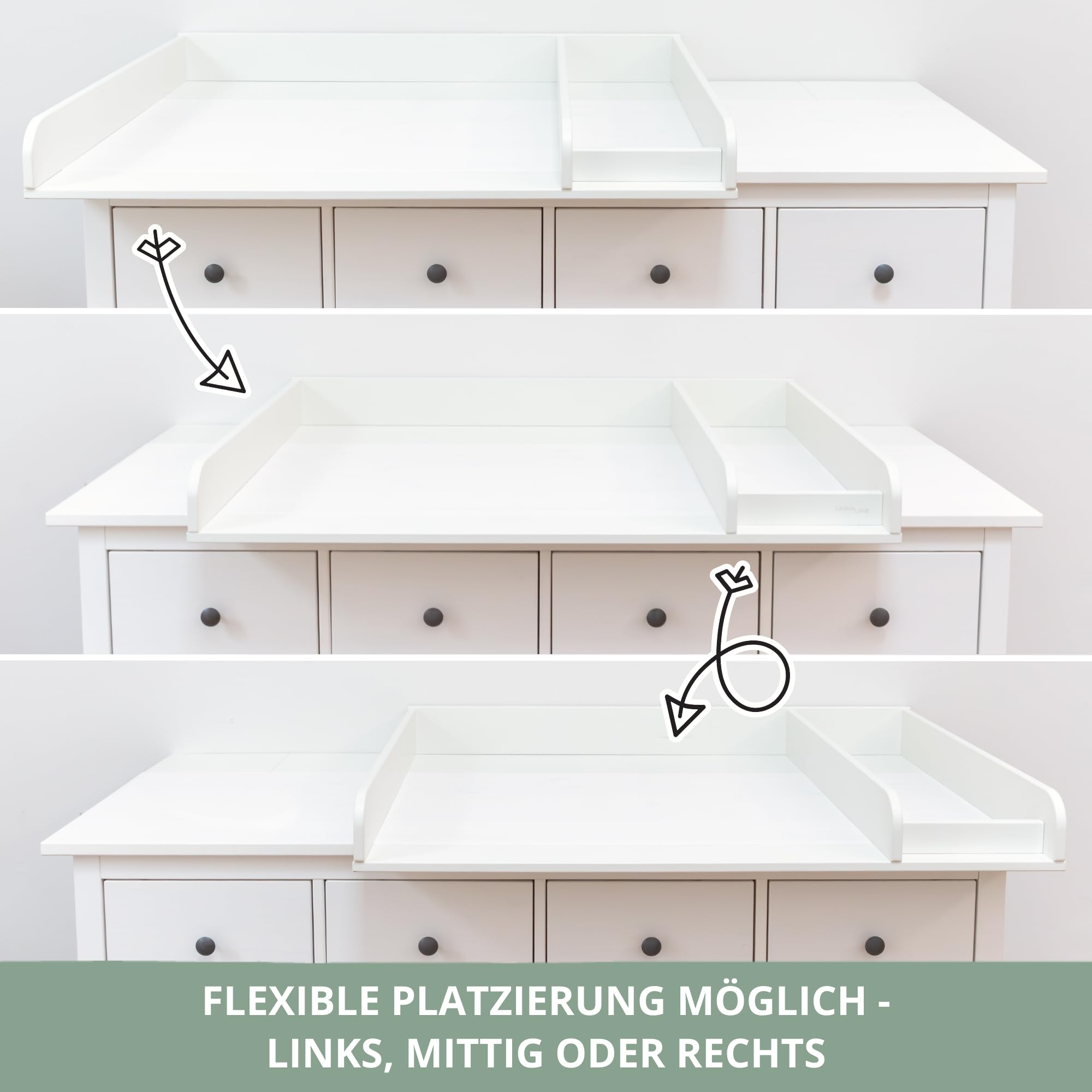 Wickelaufsatz Set für IKEA HEMNES – mit Aufsatz, Wickelauflage & Umrandung aus 100% Baumwolle (Pure Beige, 160 cm Aufsatz & Auflage)