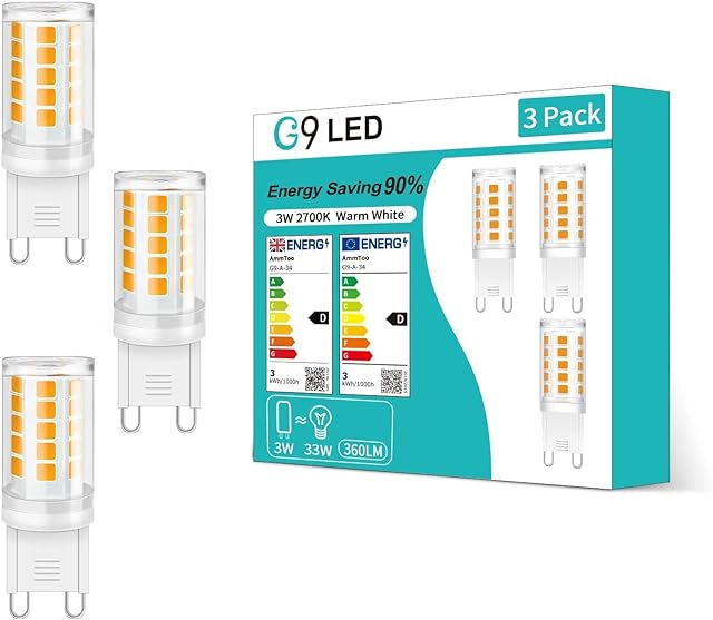 G9 LED Light Bulbs,Led Bulbs Warm White 2700K,360°G9 Lamp Bulb,3W Corresponds to 25W 28W 30W 40W Halogen Lamp,360LM Lamps AC 220V 230V CRI> 85 for Home Chandelier Lighting, Non Dimmable No Flicker