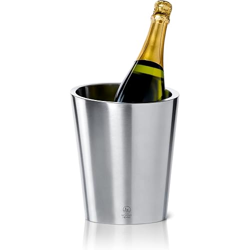 Leopold Vienna Double-Walled Champagne Cooler, Stainless Steel, Silver, 17.3 x 17.3 x 22 cm