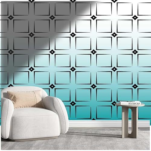 Papel De Paredes Decorativo White Cyan Gradient Walpaper Geometric Checked Wall Decor Easy to Cut (W) 78.7" X(H) 59"
