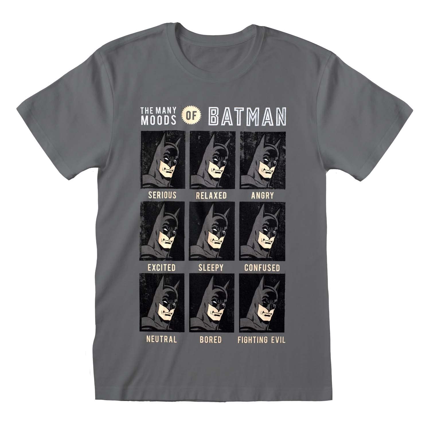 Dc Comics Unisex Charcoal Grey Heroes Inc Dc Batman T-Shirt Many Moods Of Batman Size M Shirts Gray