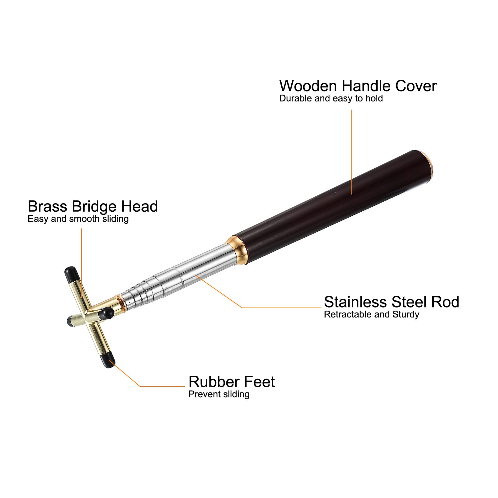 PATIKIL Rétractable Billards Queue Bâton Pont, Bois Billard Queue Accessoire avec Amovible Croix Laiton Pont Tête pour Billard Table Concours, Doré