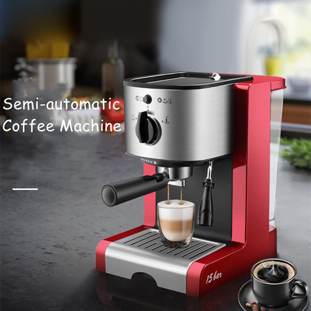 Macchina per caffè Espresso semiautomatica, Macchina per caffè Espresso con montalatte, Macchina per caffè e Cappuccino, 15 Bar di Pressione, 1,25 l/Serbatoio, 1350 W, Rosso