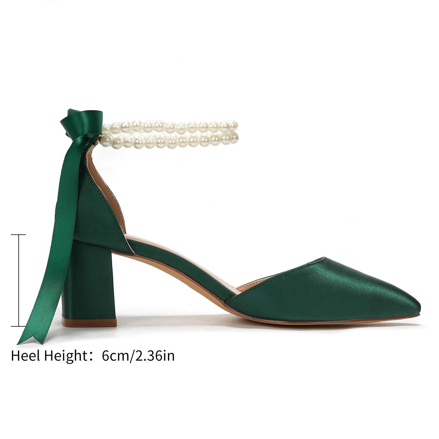 Elivandon J1585 Sandalias de Boda Mujer Satén Tacón Alto Medio 6cm Punta Puntiaguda Doble Tira Perlas Zapatos Nupciales