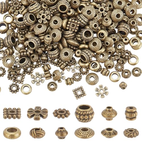 PH PandaHall 360pcs 12 Styles Antique Bronze Spacer Beads, Flat