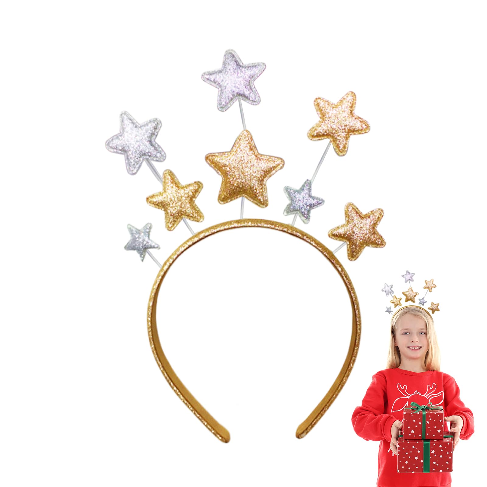 Gold Glitter Star Headband, Costume Headpiece for Adults, Women's Headbands, Christmas Hairband, Holiday Birthday Party Festival Headwear Hair Accessories for Girls