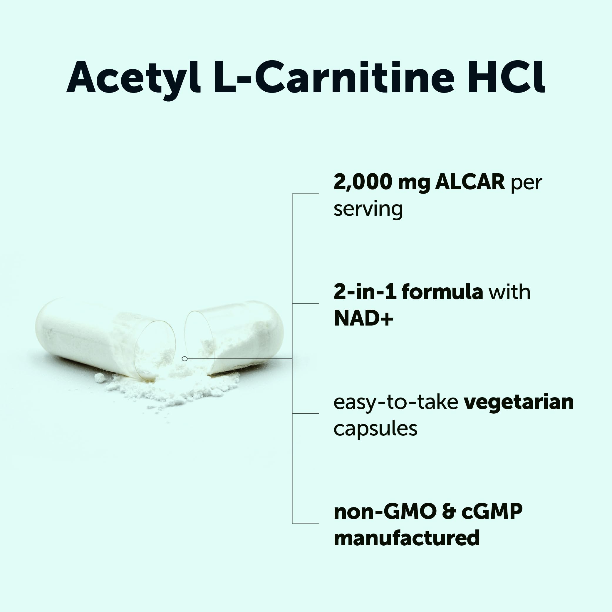 Acetyl L-Carnitine HCl (ALCAR) 2000 mg Per Serving, 240 Veggie Capsules — Amazon image 2