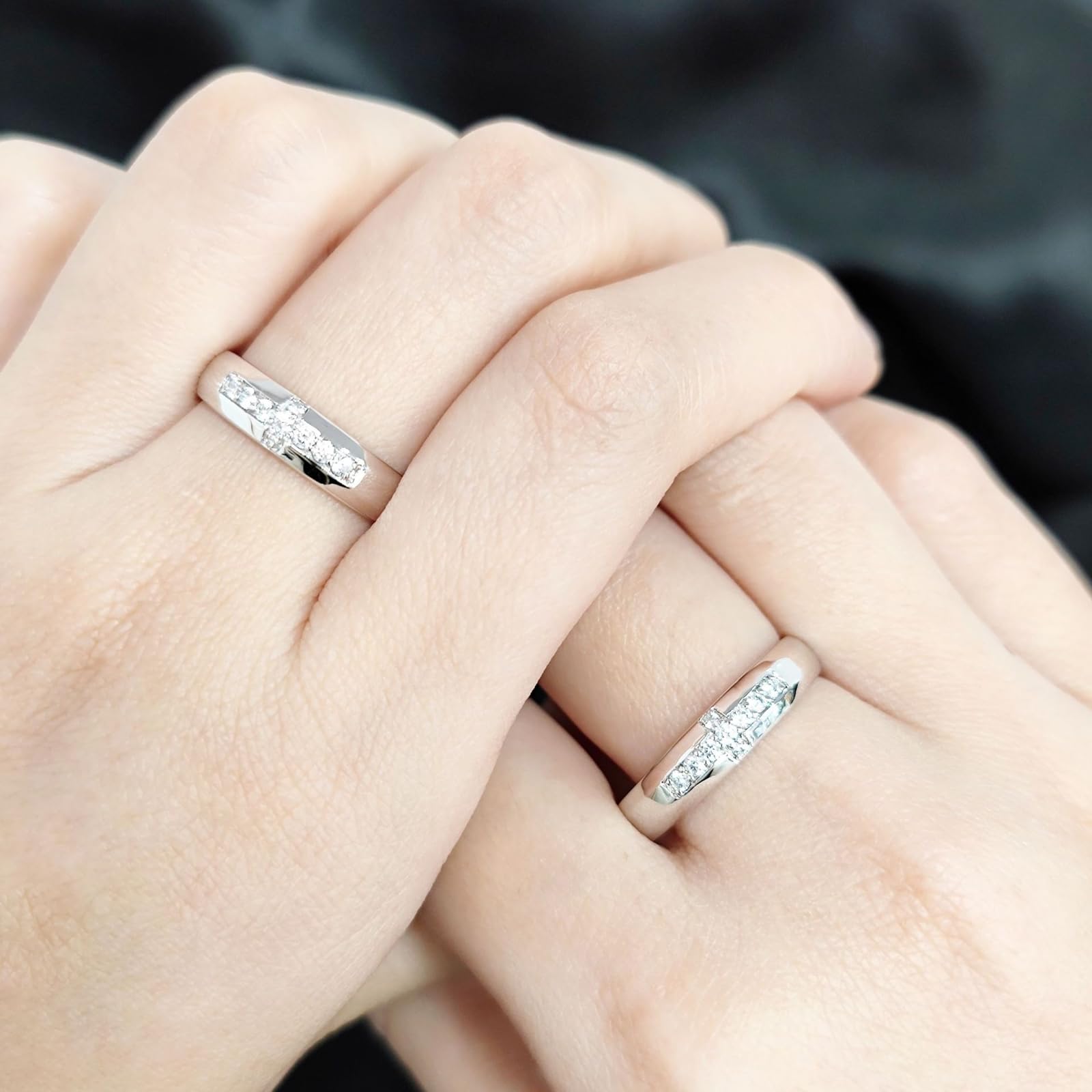 Pierścionki dla par, pierścionek 2 szt. zestaw krzyż z Moissanite Platinum 950| WQ 1/2 MT 1/2