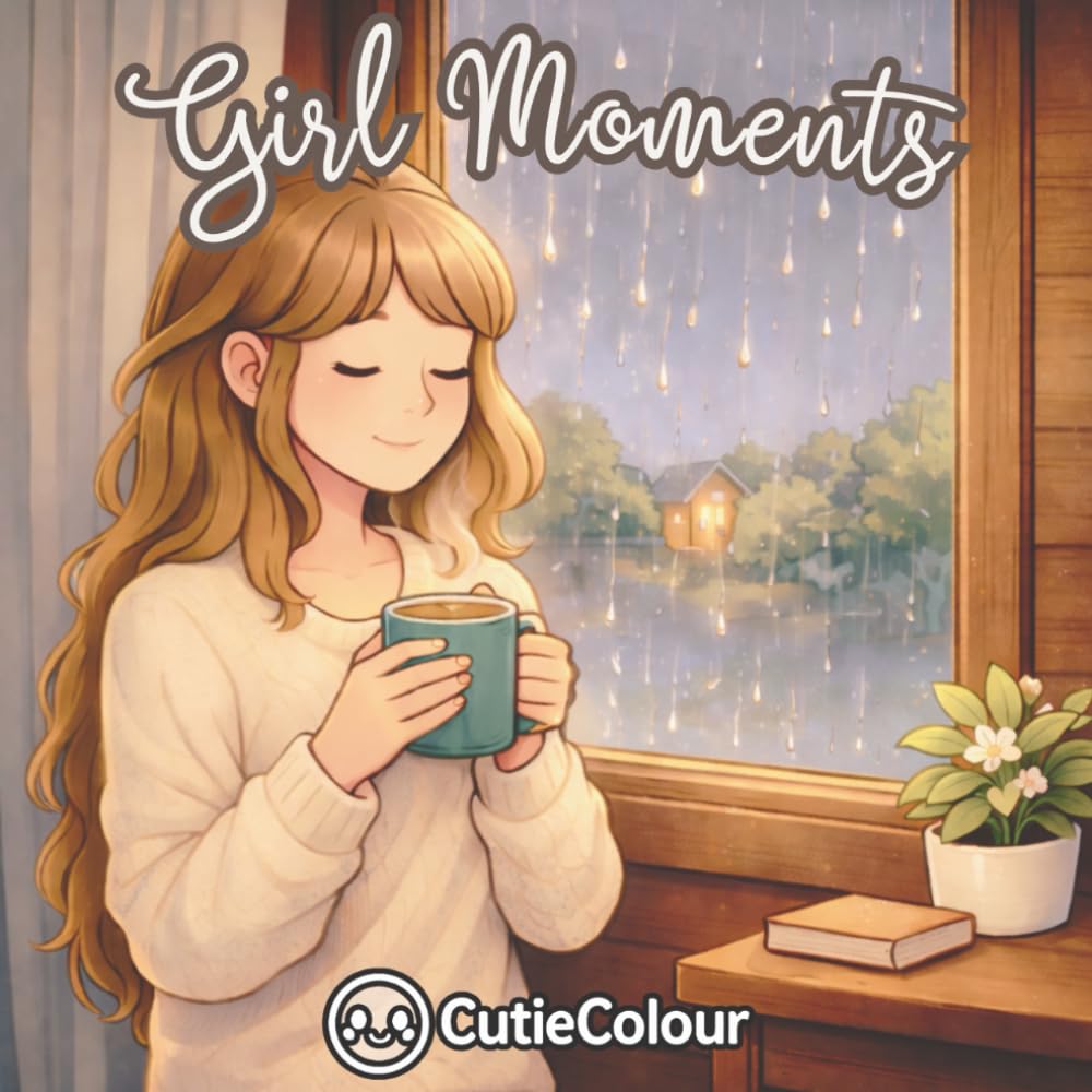 Girl Moments: 47 Relaxing Coloring Images for Teens and Adults feature girl moments | Cozy Aesthetic Coloring Book for Relaxation and Creative Fun