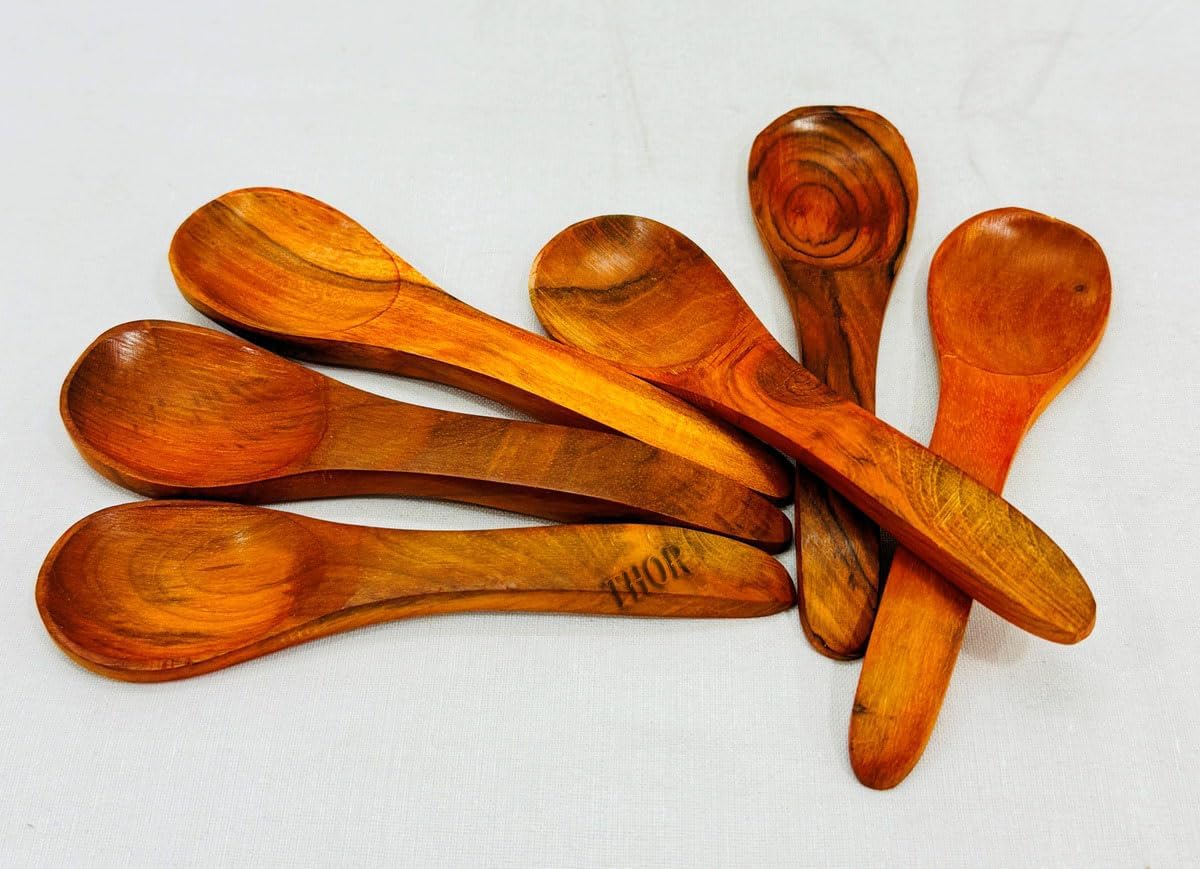 6 Pcs Handmade Tiny Wooden Spoons, 5 Inch Mini Condiment Spoons for Sauces Salt Small Wooden Spoons for Spices, Dips, Sugar, Honey and More