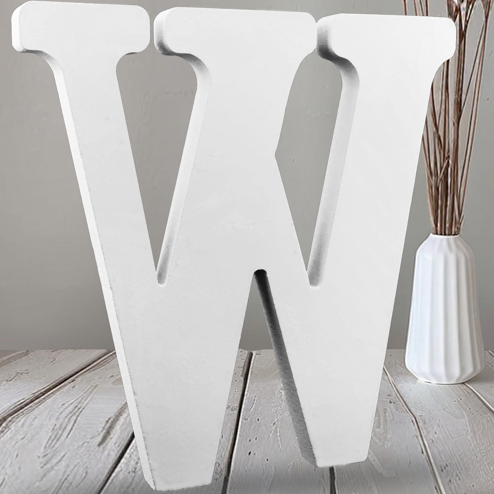 AOCEAN 12 Inch White Big Wood Letters Unfinished Wooden Letters for Wall Decor Decorative Standing Letters Slices Sign Board Decoration for Craft Home Party Projects (W)