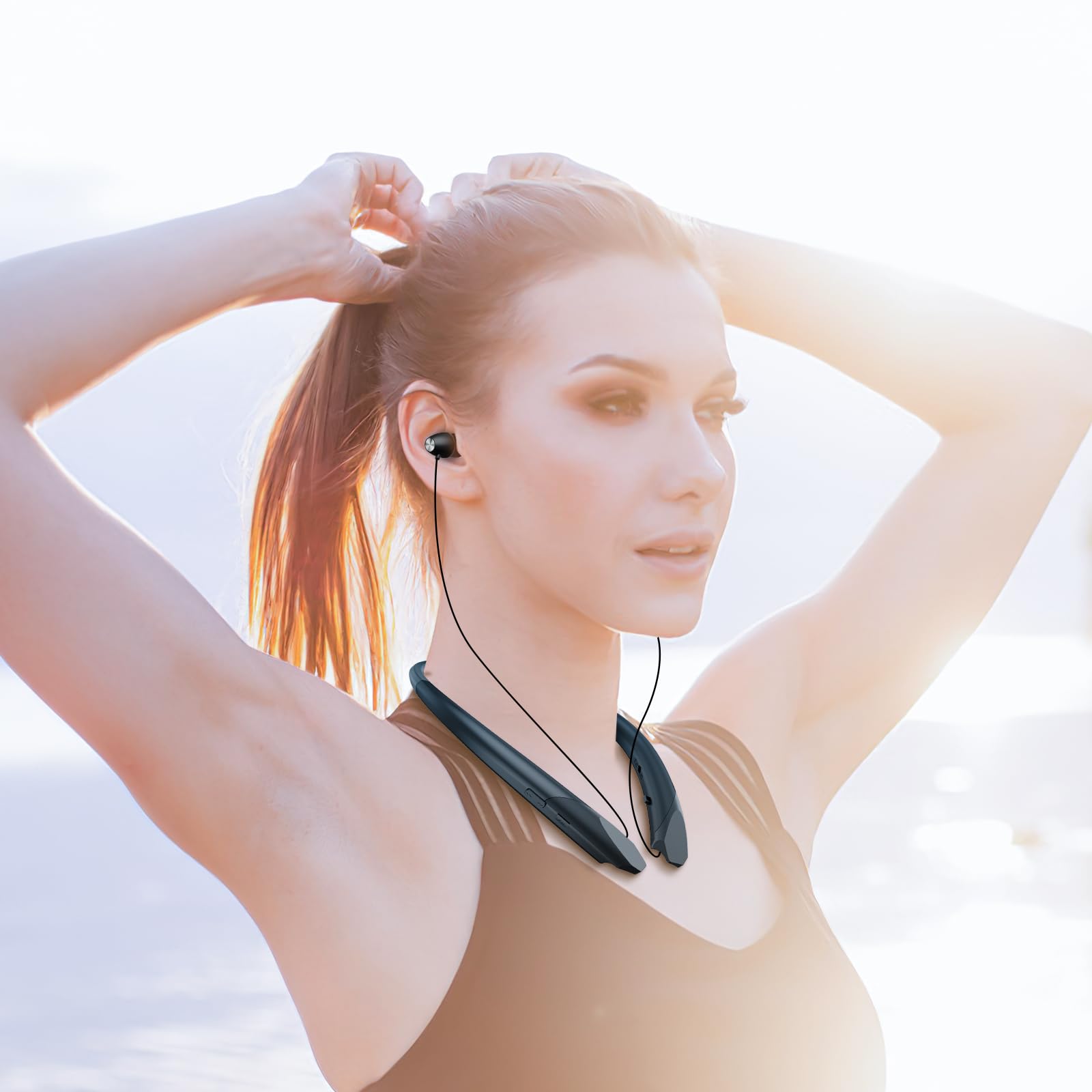 Cuffie Bluetooth aggiornate 2026 - Cuffie Bluetooth wireless con archetto da collo con auricolari retrattili, durata della batteria estesa e controlli intuitivi per sport, ufficio e viaggi