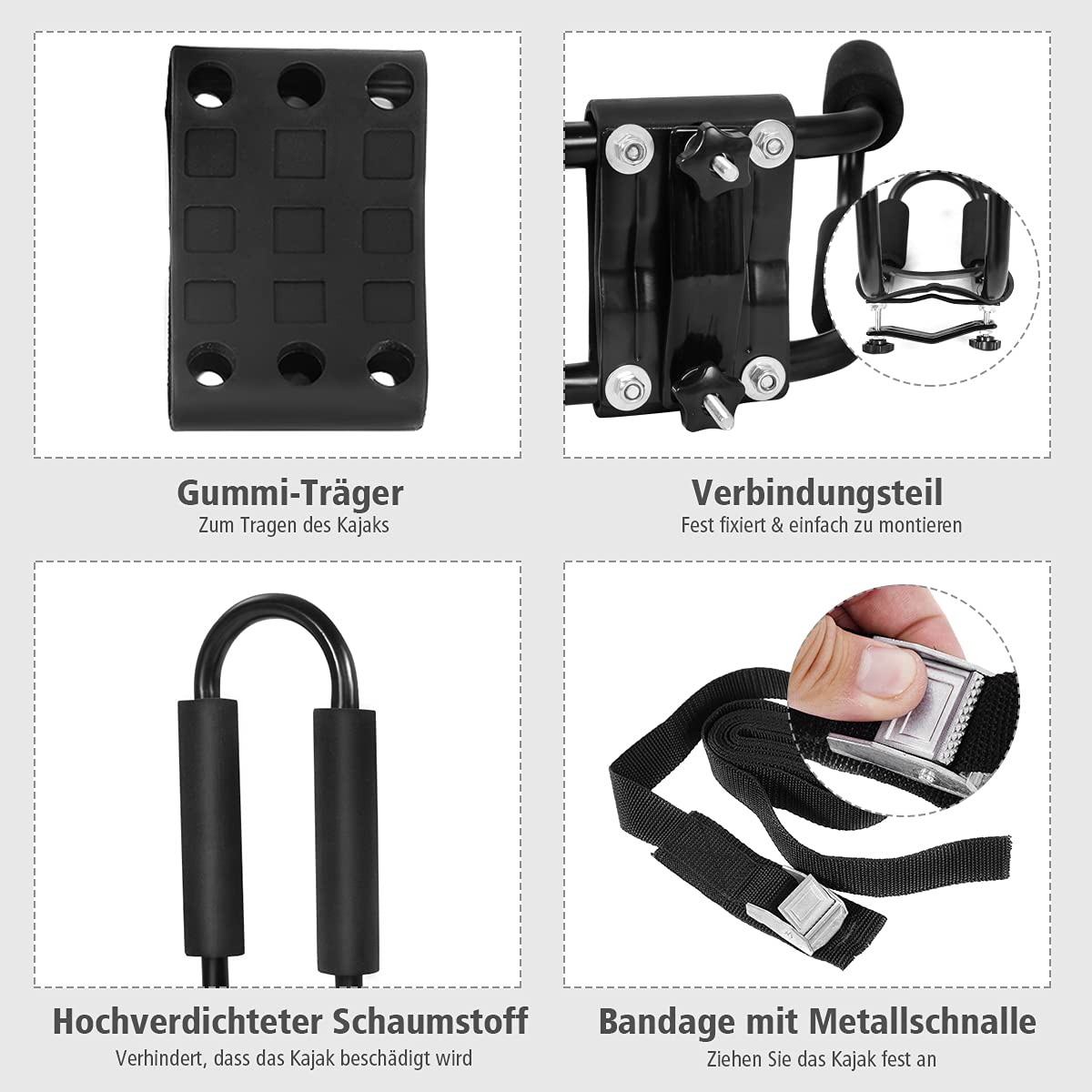 COSTWAY 4 x Kajakträger, Kajakhalter Auto, Bootshalter Autodachträger universal, Kajakstütze Bootsträger inkl. 4 Allzweckgurte
