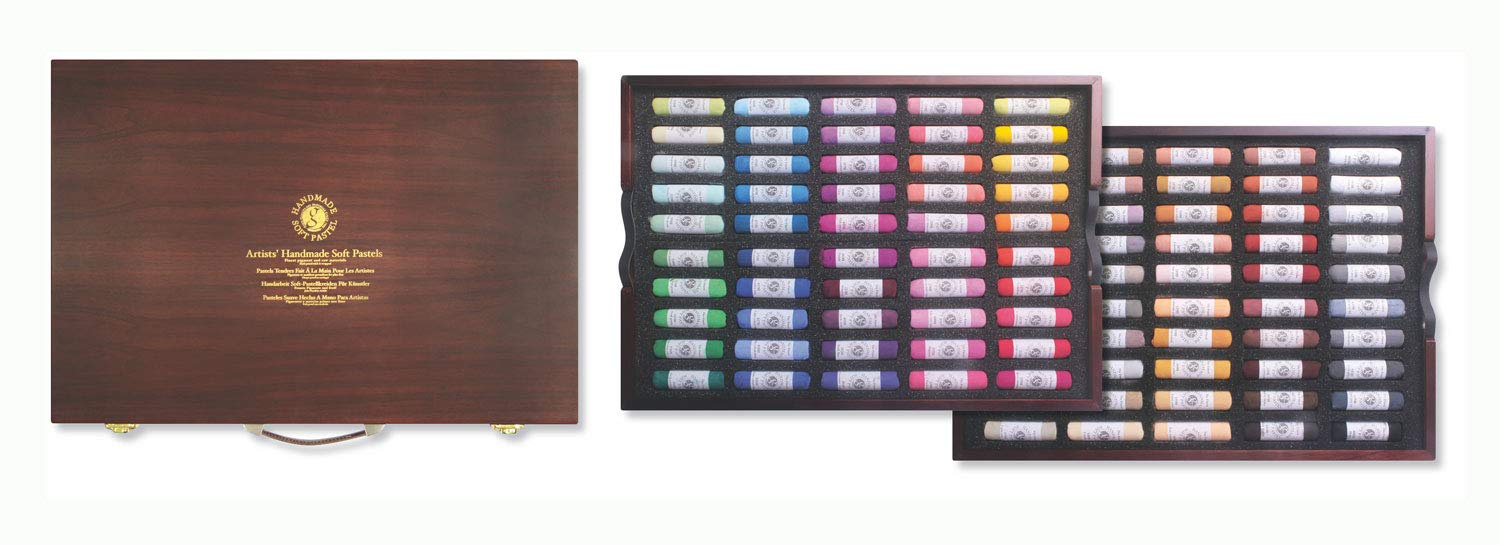 Mungyo MPHM-100WL Gallery Artists' Handmade Soft Pastels Landscape Shades, Set of 100 in Wooden Case, Hand-Rolled Pastels in Artist Quality, Soft Consistency