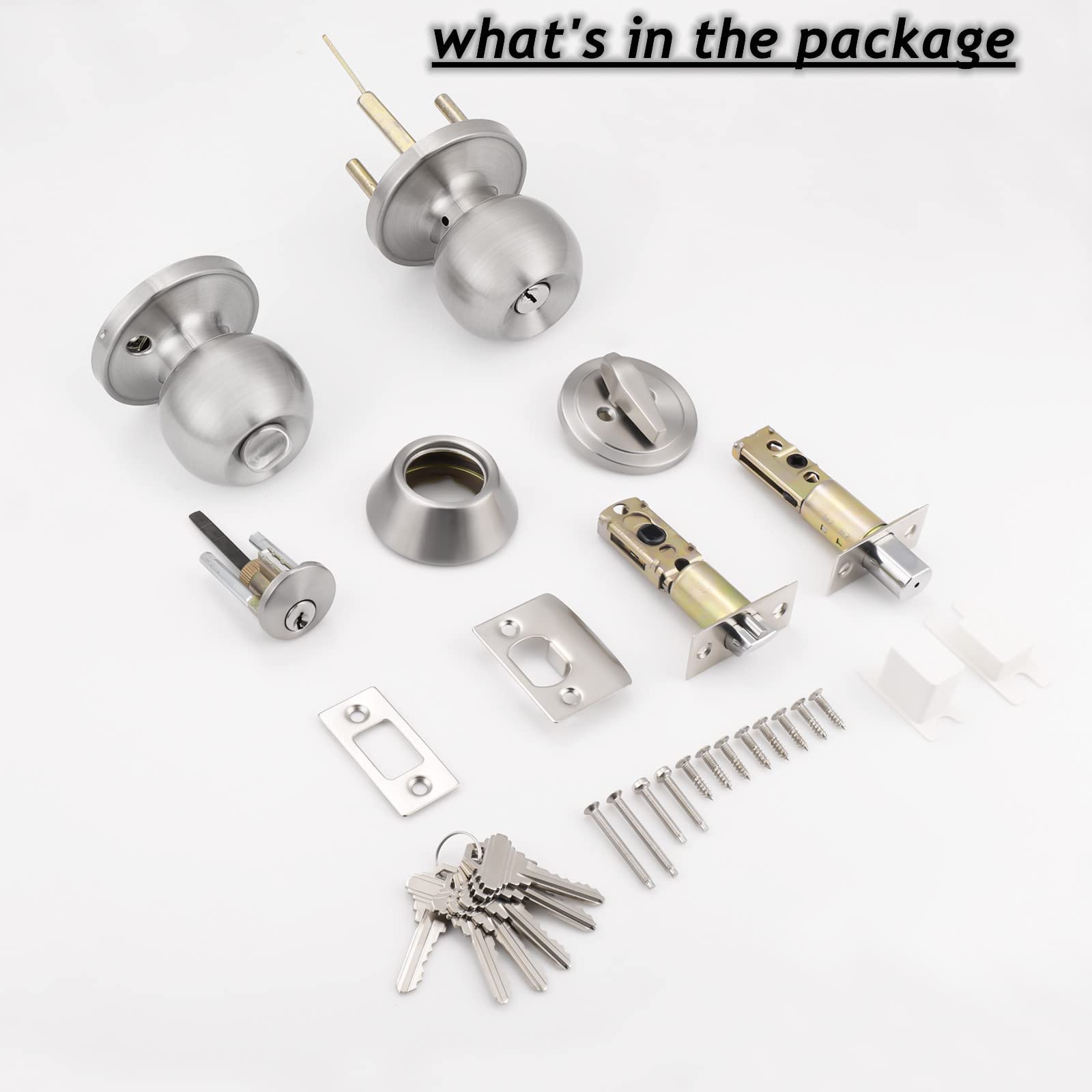 Probrico Door Knob & Deadbolt Set - Brushed Nickel (3 Pack) -7