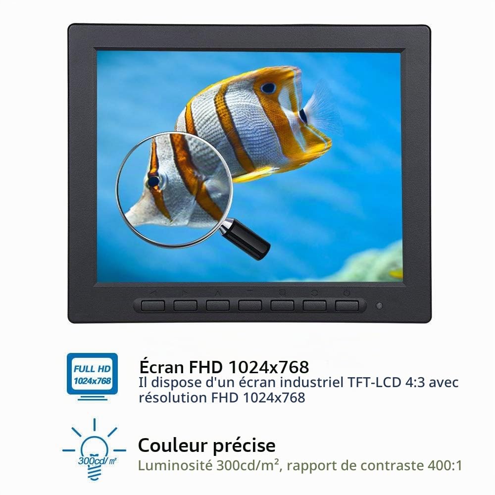 8 pouces Portable LCD Moniteur de sécurité 1024x768 Résolution Affichage HD Couleur Écran Vidéo Soutien USB AV BNC HDMI Entrée VGA BNC pour PC CCTV