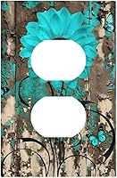 Vista 66 de Turquesa Aqua Teal Flower Floral Girasol Daisy Dahlia 2 Gang interruptor de interruptor de luz Cubierta de pared Placa de pared Mariposa Mujer Niña