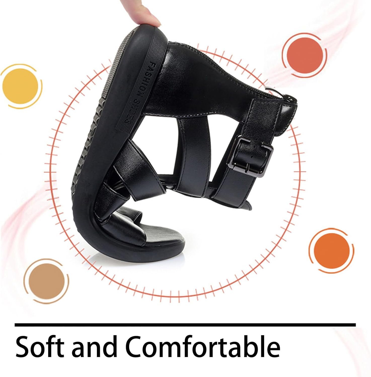 Women's Leather Hollow Back Zipper High-Top Gladiator Sandals Summer Breathable Adjustable Ankle Strap Round Open Toe Flat Casual Roman Sandals for Date Outdoor Party - Image 2