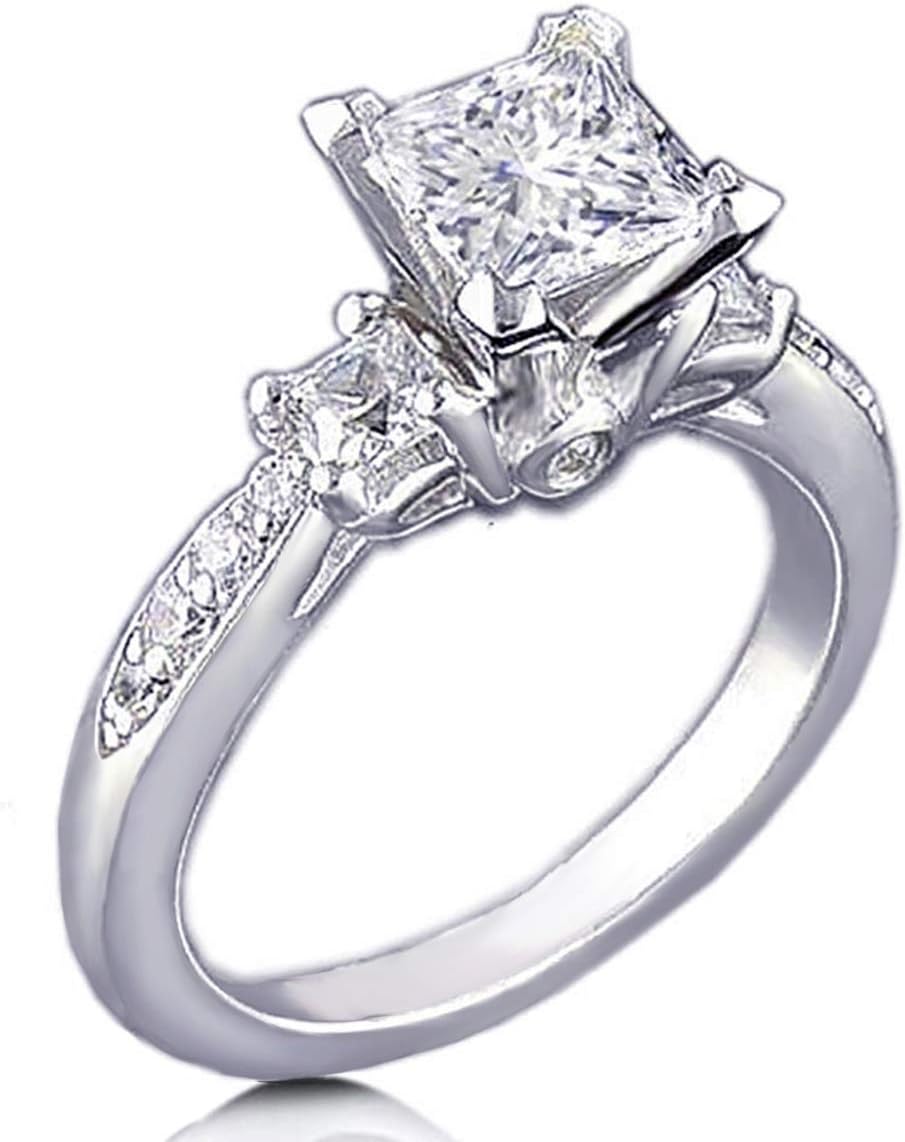 Venetia Realistic Supreme Princess Cut 3 Stones Simulated Diamond Ring 925 Silver Platinum Plated cz cubic zirconia 3NSQ8