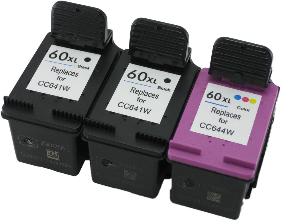 Remanufactured Ink Cartridge Replacement for HP 60xl CC641WN CC644WN (2 Black 1 Color 3 Pack)