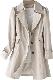 Women's Single Breasted Mid-Length Trench Coat Puff Sleeve Lapel Overcoa...