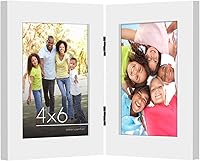 Vista 1 de Americanflat Marco de fotos con bisagras de 4 x 6 pulgadas con vidrio inastillable, marcos de fotos dobles con madera de ingeniería, colección