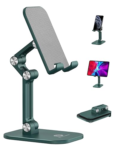 OCYCLONE Phone Stand, Adjustable Height and Angle Foldable Cell Phone Stand Holder for Desk, Taller iPhone Stand Compatible with 4.7"-13" Smartphones iPad Tablet, Green