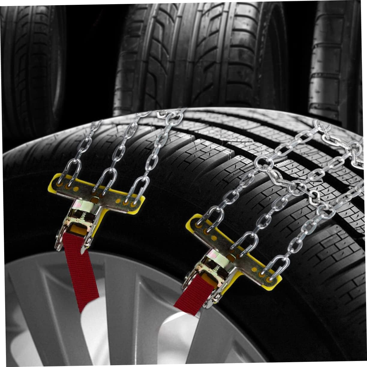 Unomor 2pcs Vehicle Snow Chains Anti-Skid Tire Chains for Cars SUVs Emergency Traction for Ice Snow Heavy-Duty Car Tire Traction Winter Driving Accessories Random Color