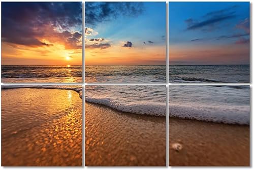 Paquete de 6 paneles acústicos artísticos de paisaje marino durante el atardecer, hermosos paneles de pared naturales insonorizados, acolchados
