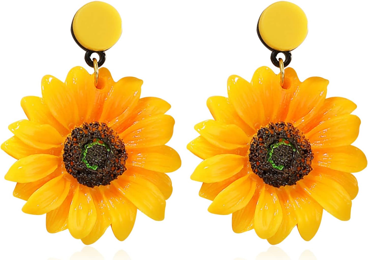 Handmade Resin Yellow Sunflower Earrings 3D Sunflower Daisy Flower Drop Dangle Earrings Bohemian Sunflower Statement Earrings for Women
