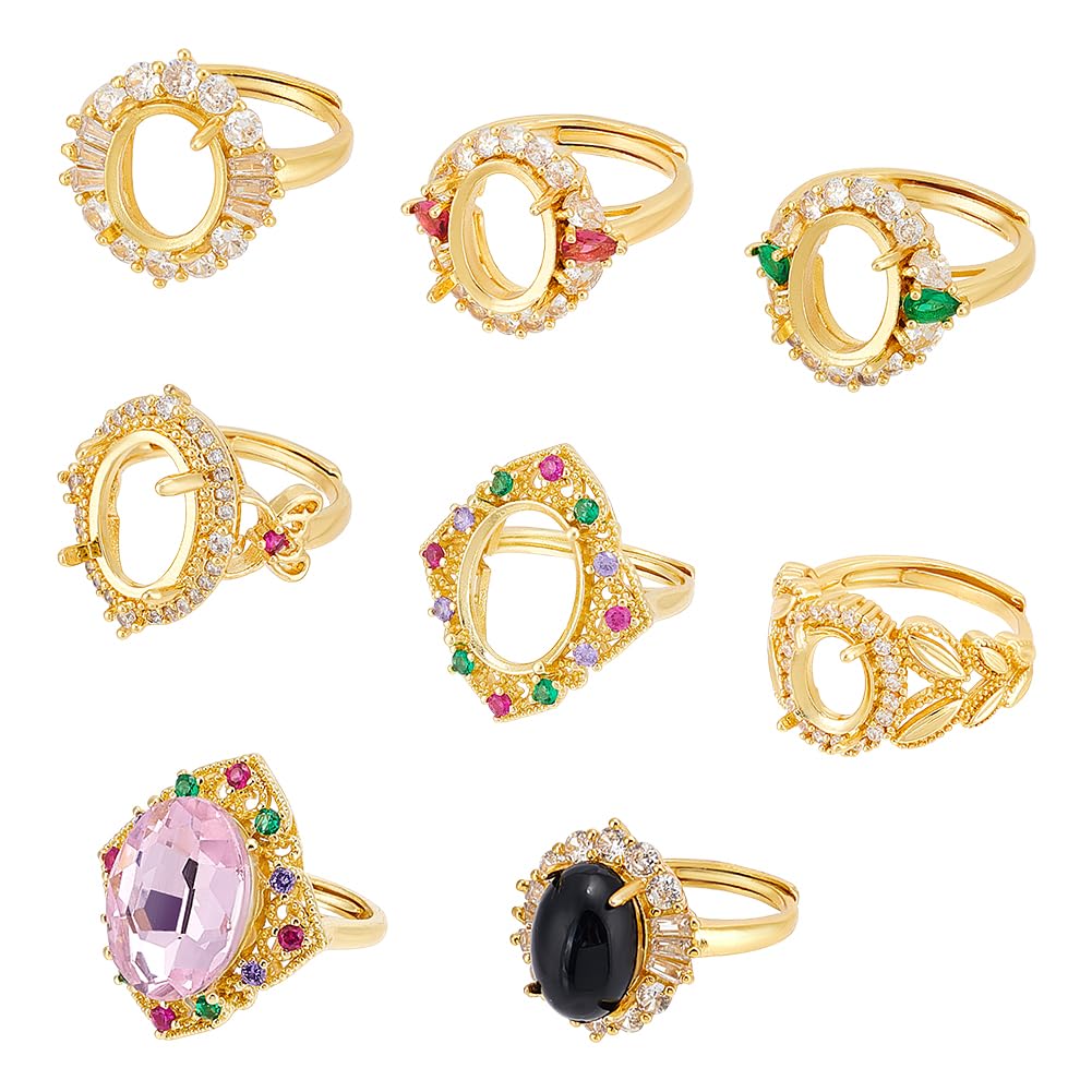 Composants de bague oxyde de zirconium ajustable dorée avec serti griffe - 7