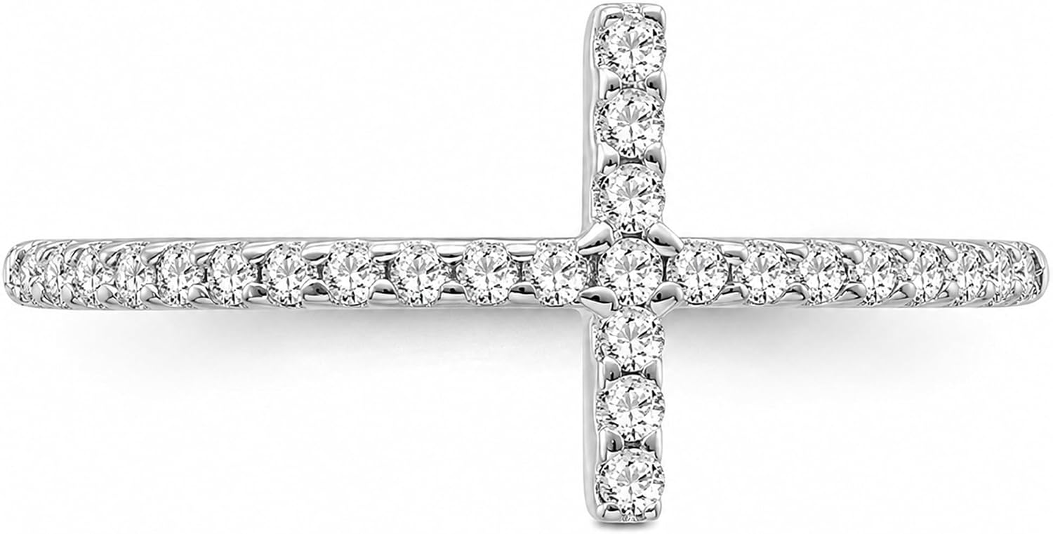 1/6 Carat Round Diamond Cross Ring | 10K White, Yellow Gold or Sterling Silver Anniversary Wedding Band Ring for Women | I-J Color and I2-I3 Clarity