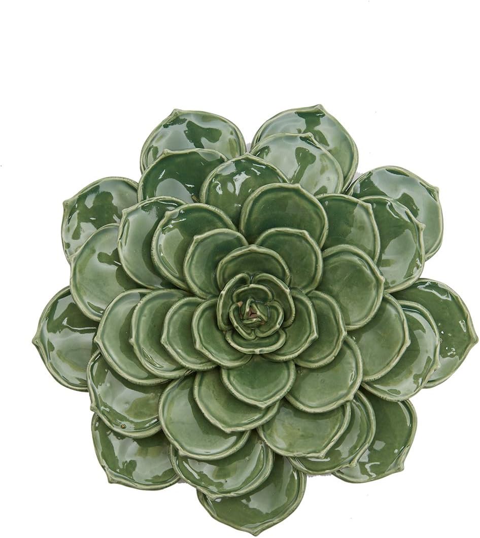 SEINHIJO Green Ceramic 3D Flower Wall Art Modern Home Decor Sculpture Gift 6.7 Inch