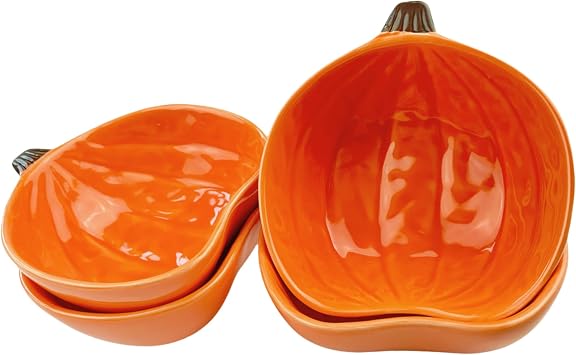 Pumpkin Ramekins Small Ceramic Pumpkins Bowls for Baking 6 Oz Oven Safe Mini Pumpkin Dish for Serving Dip and Sauce, 4pcs