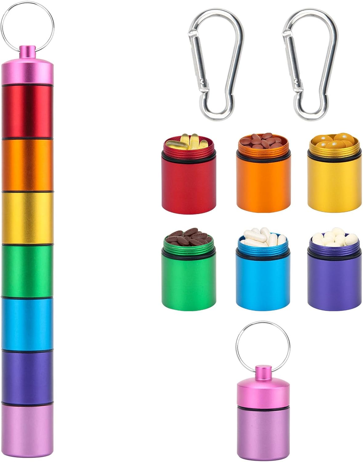 2023 Newest Small Portable Pill Case Keychain, 7Pcs 7 Days Pill Box