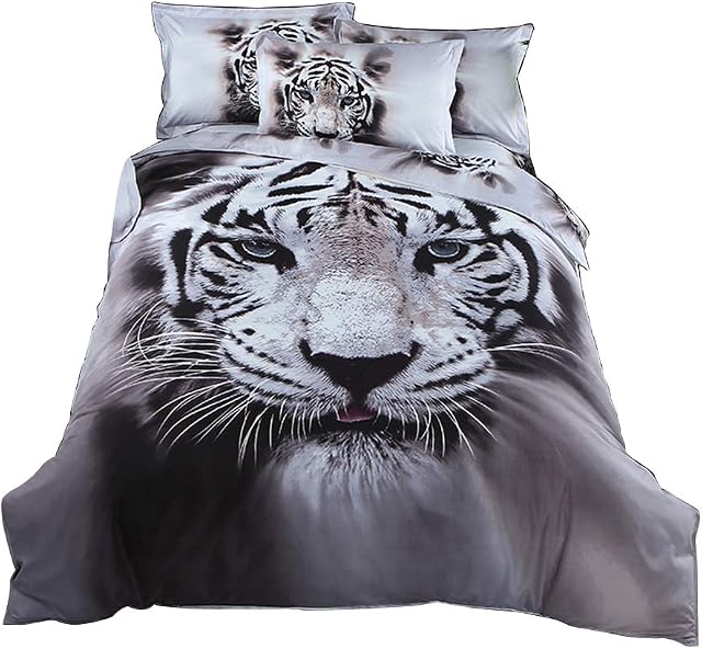 choicehot Double Size Duvet Cover Set Tiger Bedding Microfiber Polyester Easy Cleaning Comforter Cover White Black Ultra Soft Quilt Cover, 1 x Duvet Cover (200 x 200 cm) + 2 x Pillowcases