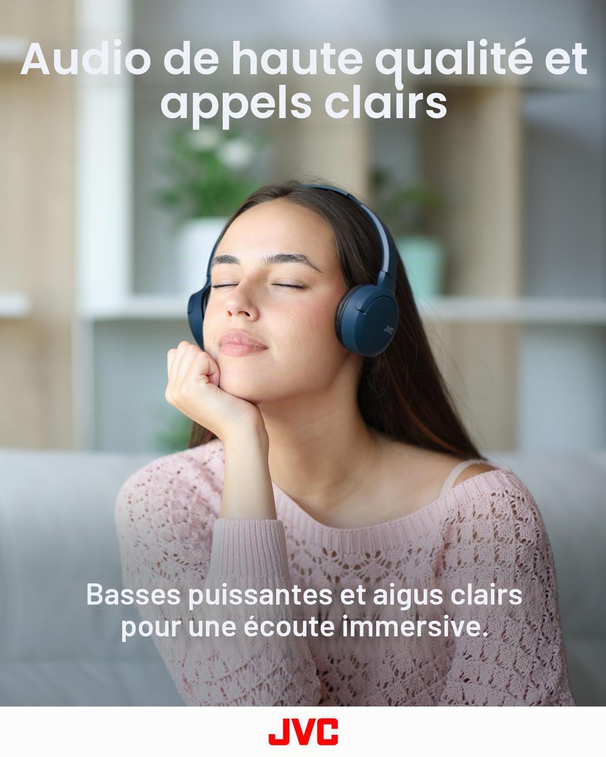 JVC HA-S33UC-A USB-C Casque Supra-auriculaire Pliable avec Microphone et télécommande à 3 Boutons, câble unilatéral, Bleu