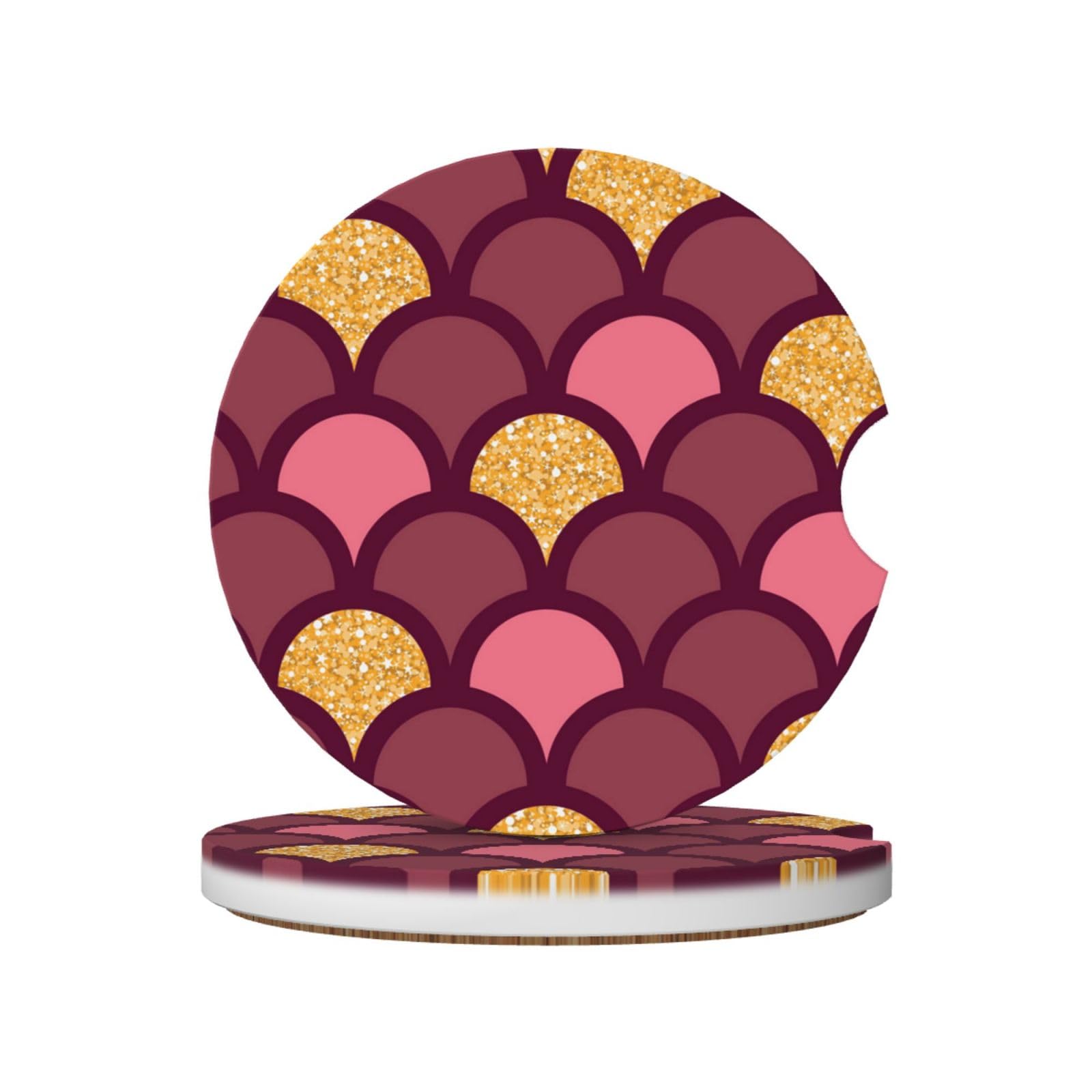 Gold Glitter Fish Scale, Car Cup Holder Coasters 2 Pack, Absorbent Ceramic Car Coasters with Non Slip Cork Base