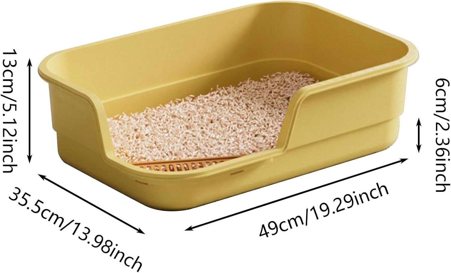 2025 Deep Cat Extra Large High Sides, 21. 45 x 16. 14 x 10. 43 Inches Low Entry Cat Litter Tray Litter Open Splashing Pan Easy Clean for Small Medium (Green) (Yellow, 49x35. 5x13cm) - Image 4