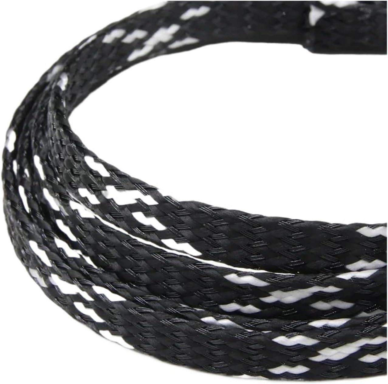 Braid Sleeve Soft Wire Insulated Wrap Cable Protection Harness Sleeving Sheath for Pets, Bite-Resistant Cable(Black White Black,12mm,10 Meters)
