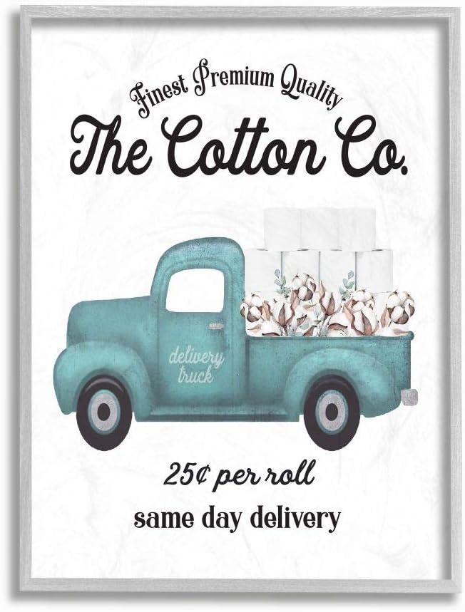 Stupell IndustriesToilet Paper Cotton Co Delivery Truck Bathroom Word Design Framed Giclee Art Design By Artist Lettered and Lined