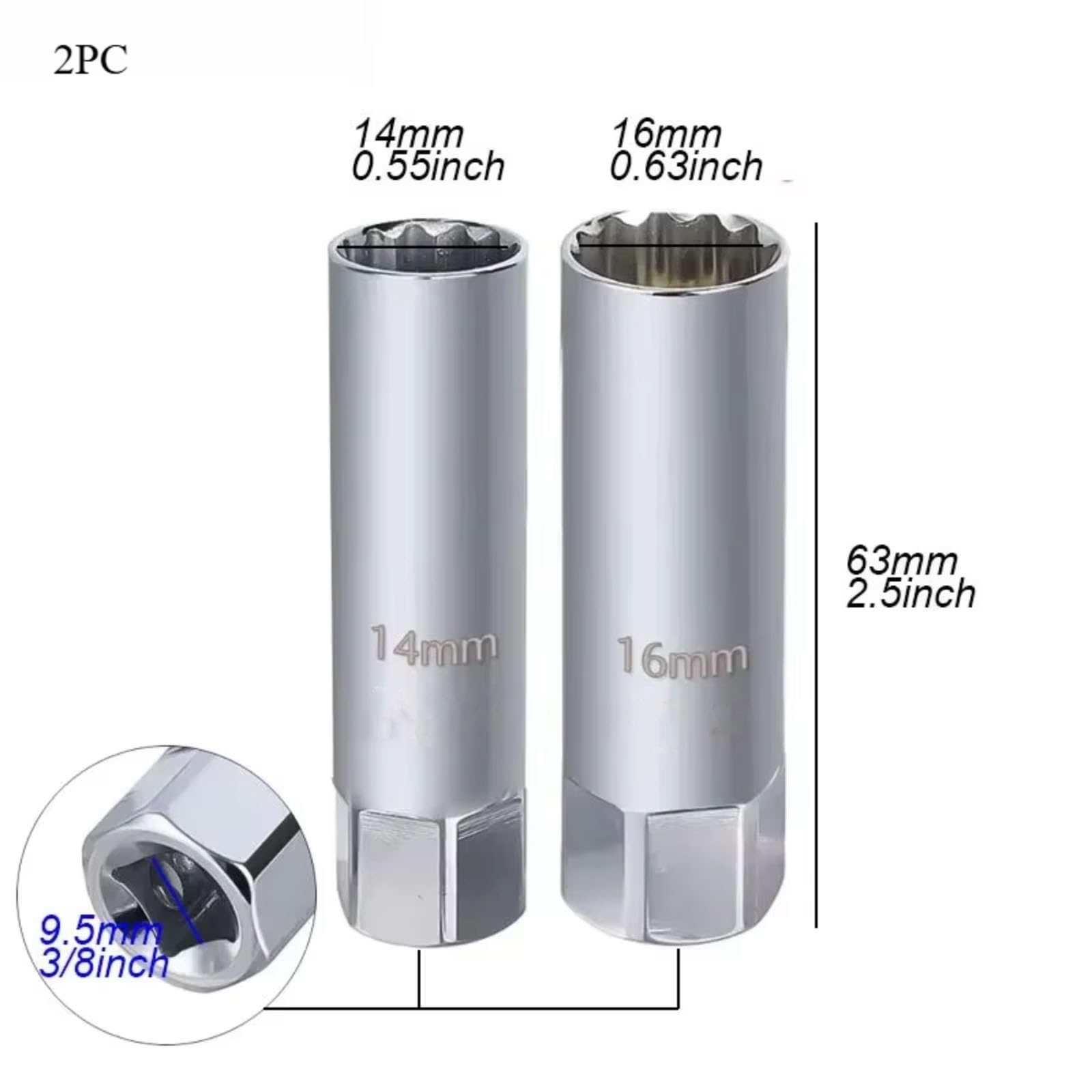 Klucz do świec 2 szt. Klucz nasadowy do świec Adapter klucza 14 mm 16 mm Magnetyczna wymiana i naprawa para narzędzie do usuwania przestrzeni 14 mm