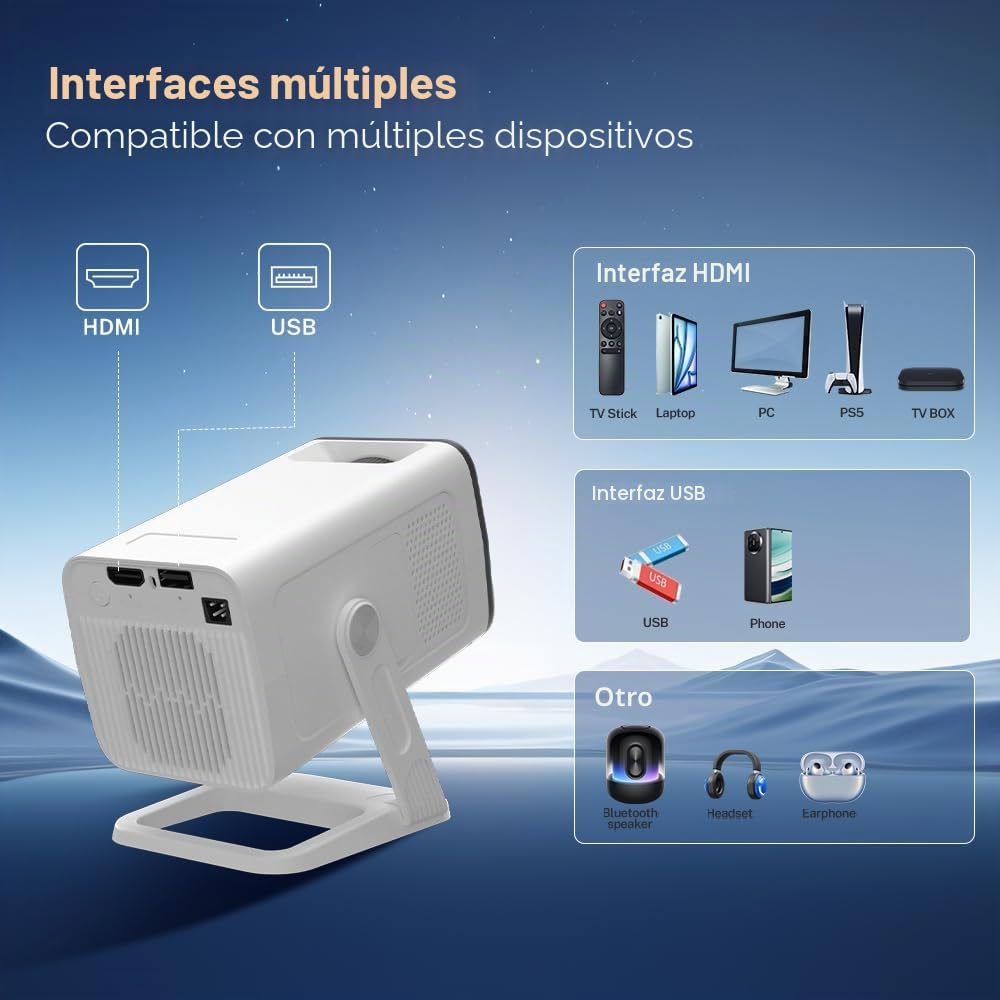 [Apps Integradas & Android 14] Mini Proyector con 5G WiFi 6 Bluetooth 5.4, Soporte 4K 1080P, Auto Keystone, 270° Rotable Projector Portátil Compatibile con HDMI/TV Stick/Laptop/USB/iOS LYNCAST