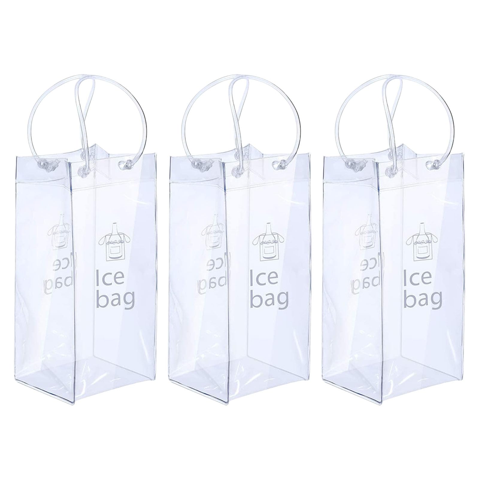 Xjdzineq 3 Pack Clear PVC Ice Wine Bags, Leakproof Coolers with Handle for Champagne Beverages Outdoor Wine Chiller