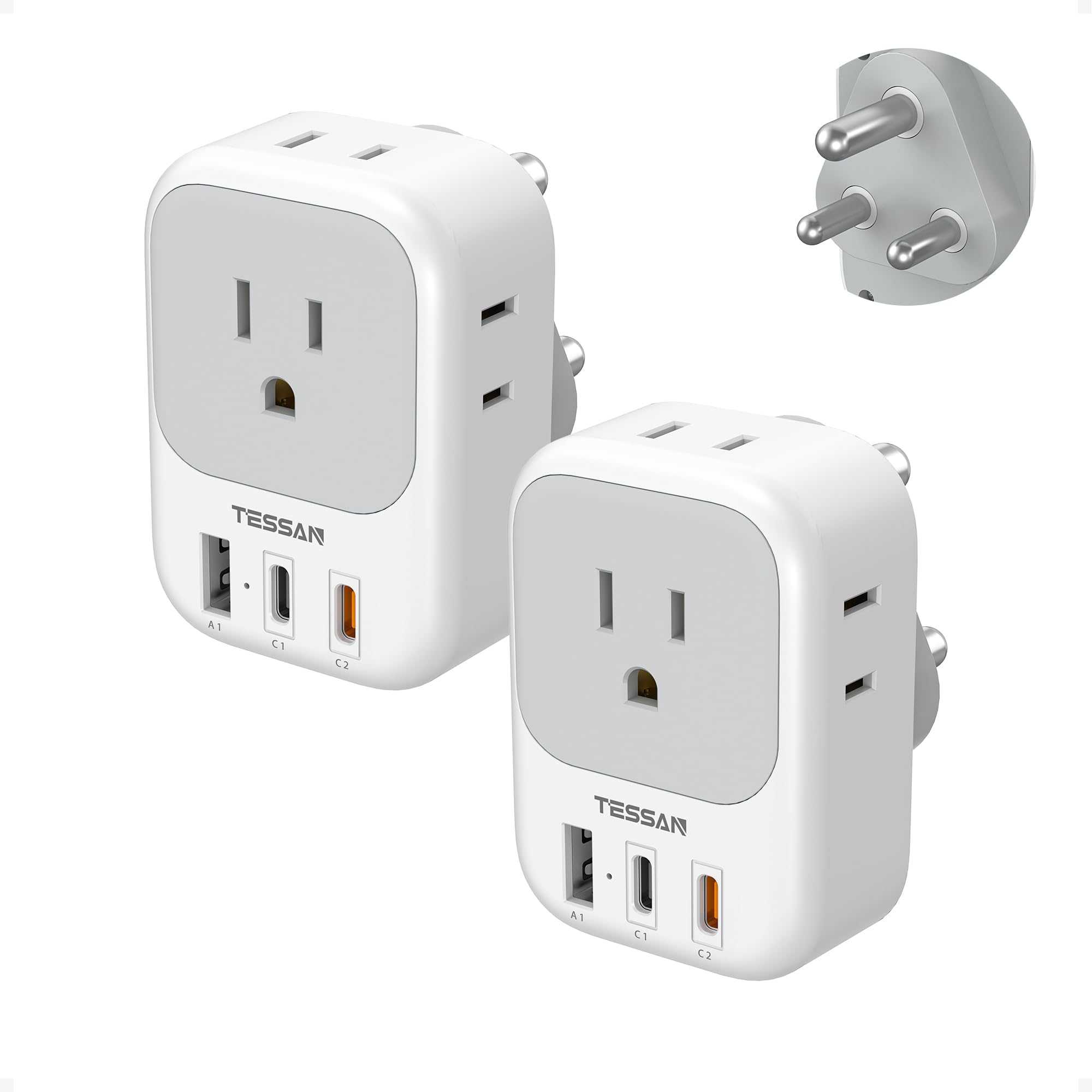 - TESSAN South Africa Plug Adapters, Type M Adapter for South Africa with 4 Outlets 3 USB (2 USB-C), Travel Power Adaptor for US to Namibia Botswana Nepal Mozambique Sri Lanka Eswatini Lesotho, 2 Pack