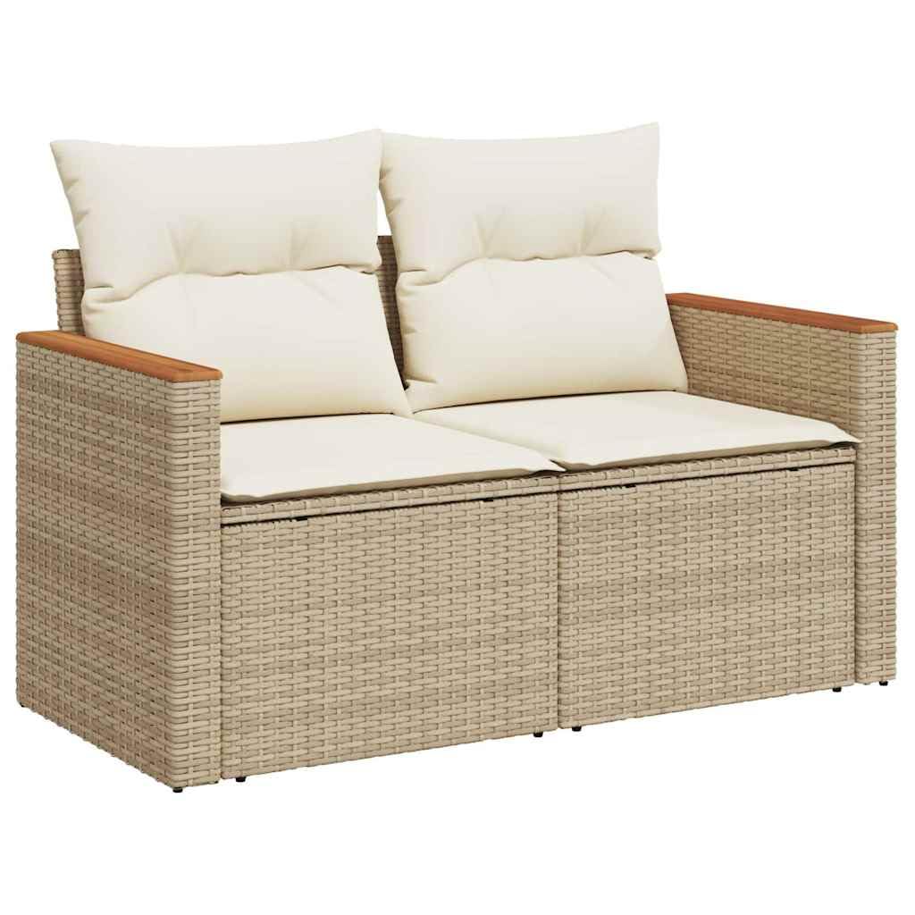 vidaXL Canapé de Jardin avec Coussins 2 Places, Siège avec Housse, Meuble de Terrasse Patio Balcon Extérieur, Beige Résine Tressée