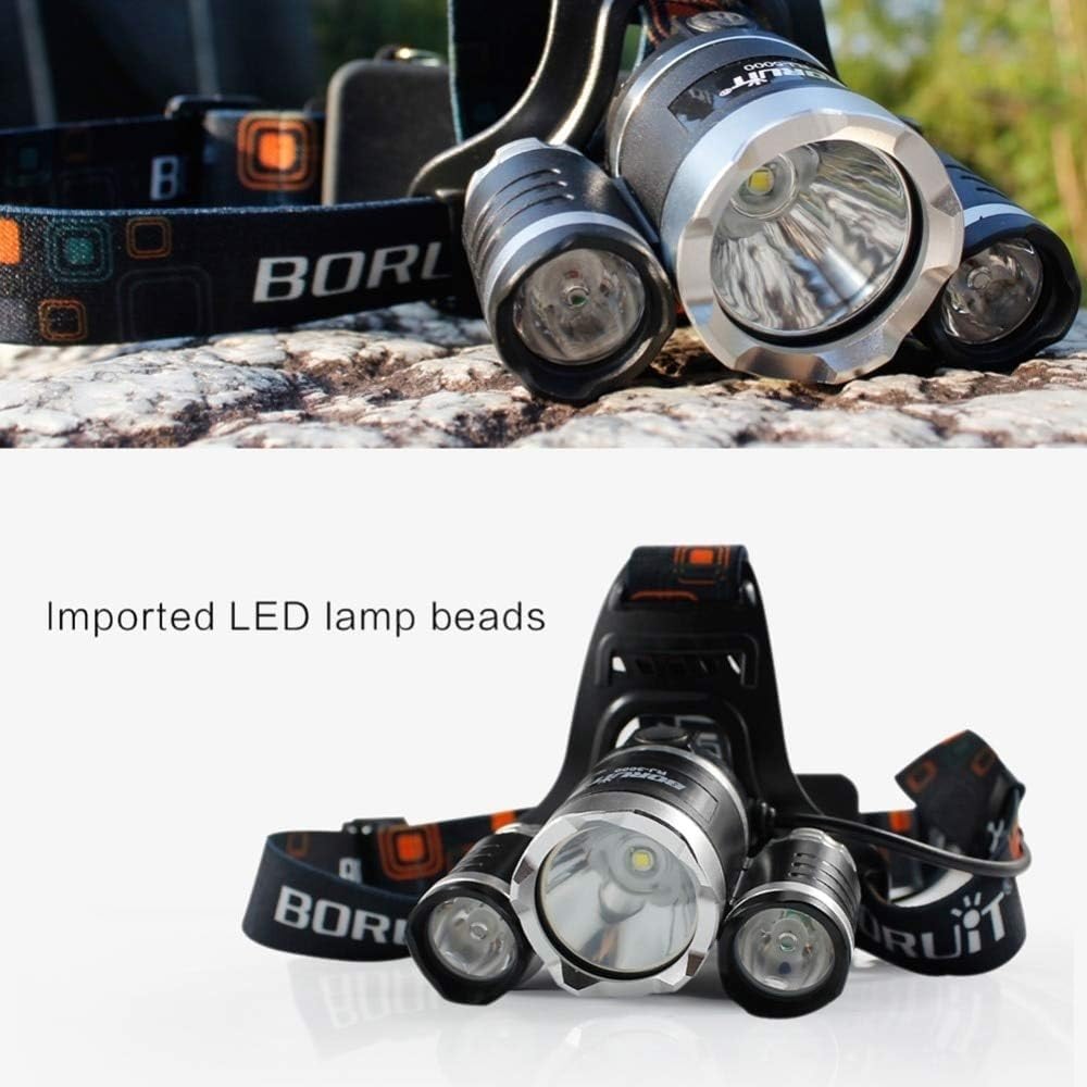 BArobo Lampada Frontale, Faro a LED T6 da 5000 lm 18650 Lampada da Lanterna ad Alta Potenza Lampada da Testa Torcia da Pesca Lampada Frontale Ricaricabile