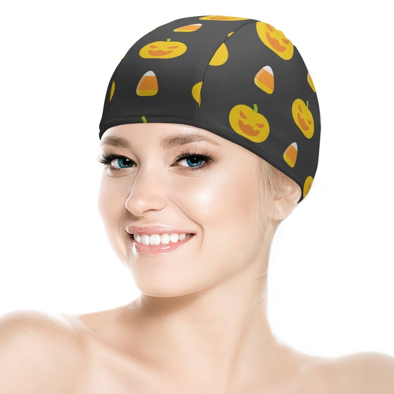 Bonnet De Bain Halloween Motif Citrouille - Haute élasticité, Antidérapant, Imperméable, Pour Adultes Et Cheveux Longs
