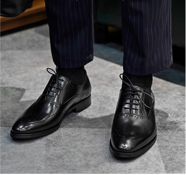 Mens Dress Shoes Work All-Day Comfort Casual Walking Shoes Lace-up Pointed Toe Classic Formal Business Shoes(Black,7.5)2