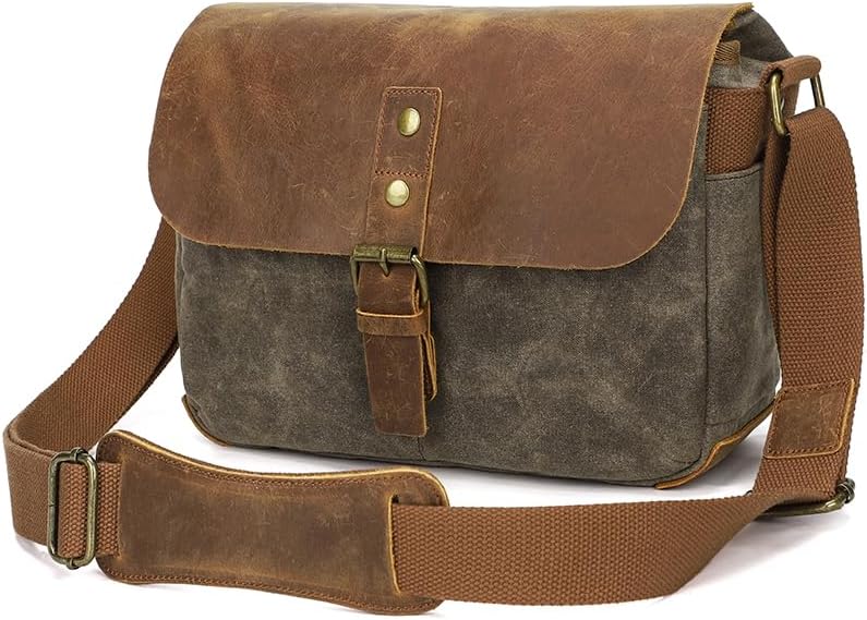 peacechaos Camera Bag, SLR DSLR Waterproof Canvas Camera Case, Vintage Padded Shoulder Bag for Women and Men (Army Green) - Image 2